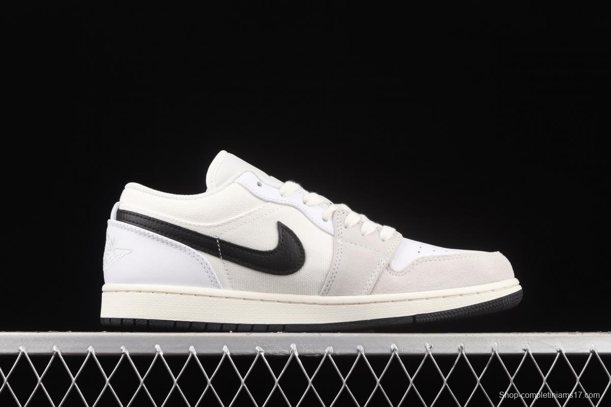 Air Jordan 1 Low white and black canvas splicing low side culture leisure sports board shoes DC3533-100