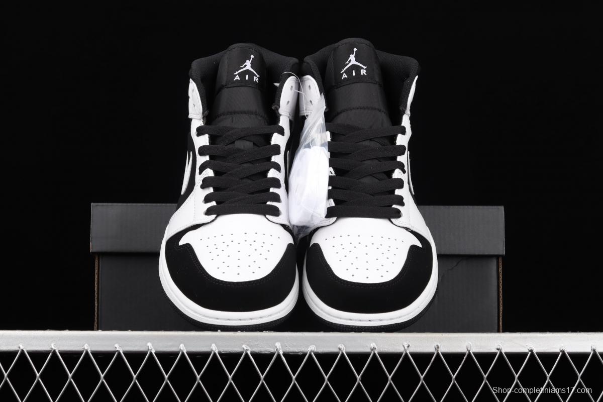 Air Jordan 1 Mid black and white panda basketball shoes 554724-113