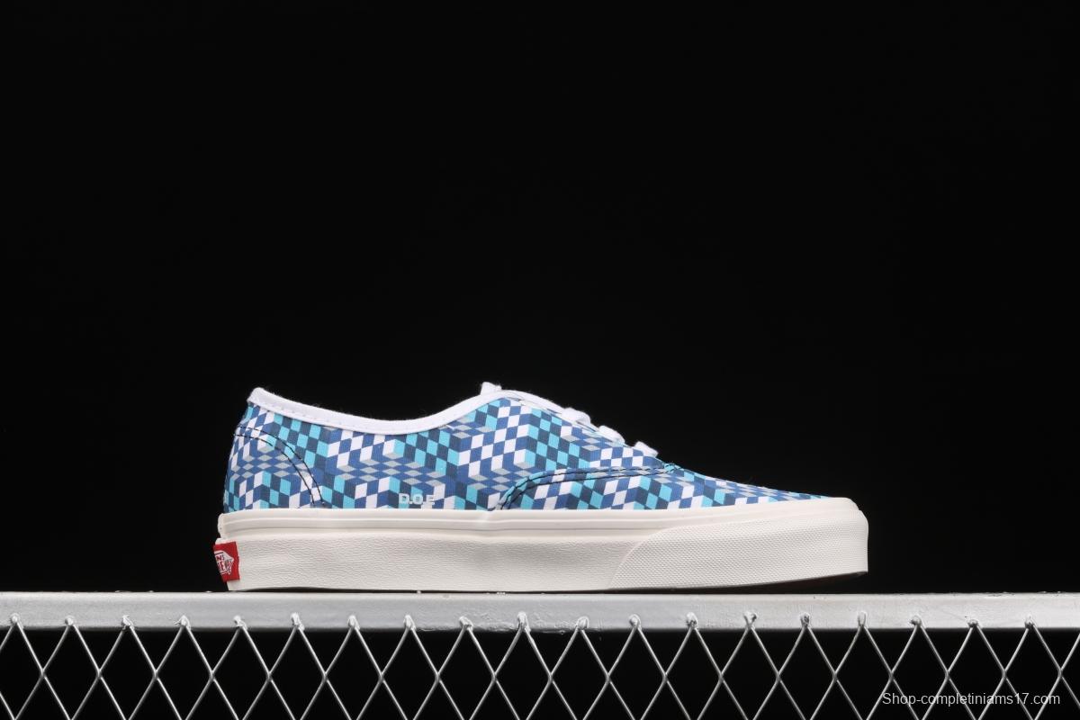 DOE x Vans Authentic chessboard blue and white low-top casual board shoes VN0A4ODU2DJ