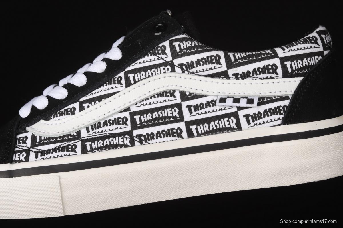 Vans Skate Old Skool Customs x Thrasher co-branded black-and-white brand logo full of low-top casual shoes VN0A5HYKBDI