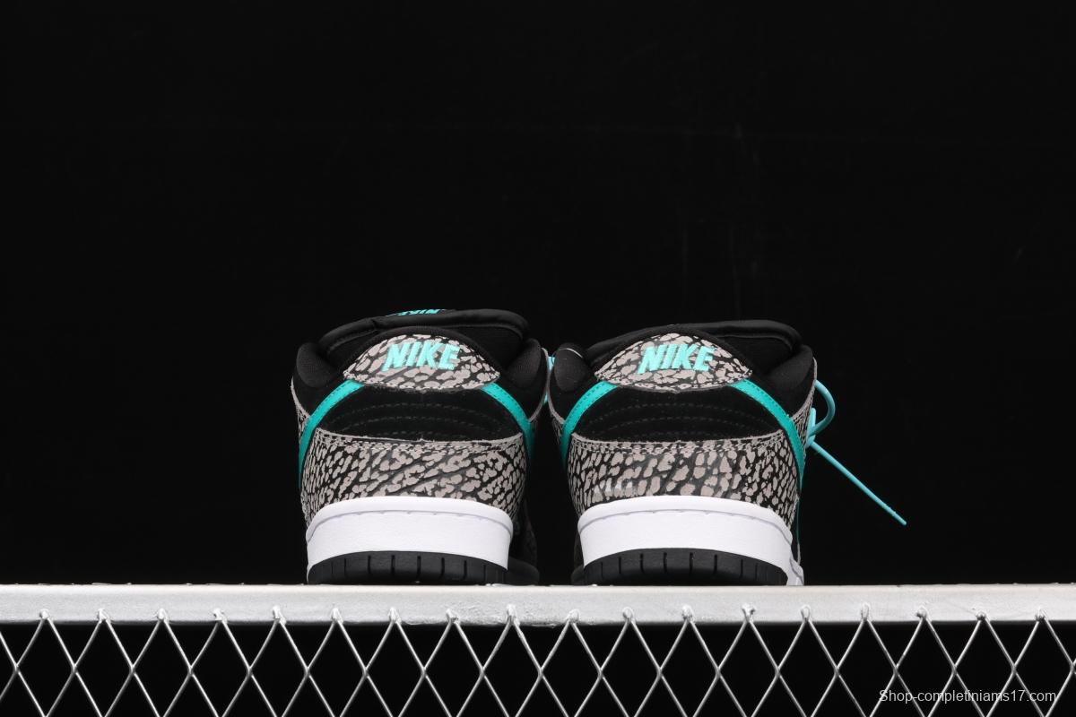 NIKE SB DUNK Low Pro black, white and green speckled sports skateboard shoes BQ6817-009