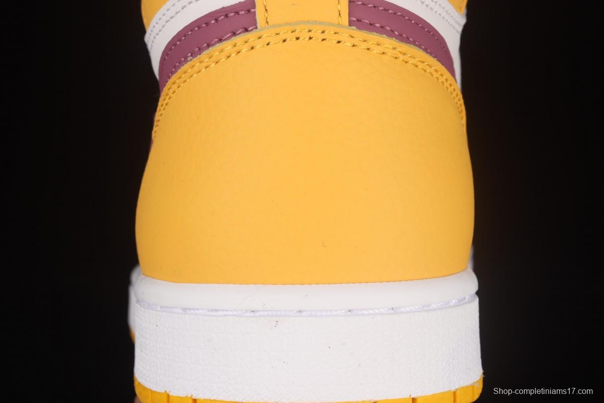 Air Jordan 1 High white-purple-yellow high-top basketball shoes 555088-706