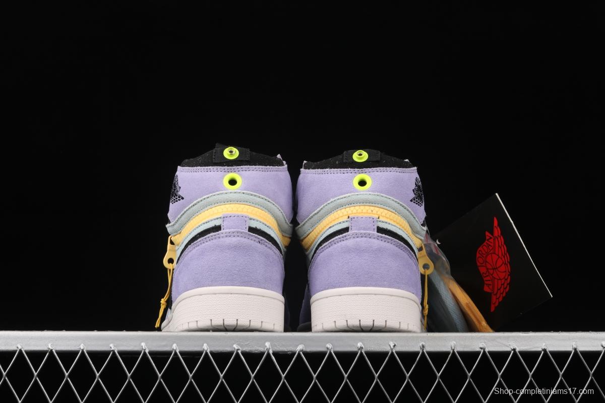 Air Jordan 1 Switch Violet Violet zipper high top cultural basketball shoes CW6576-500