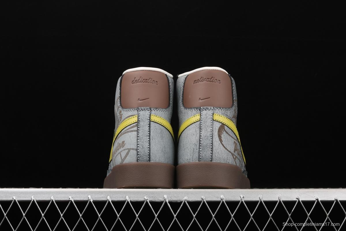 NIKE Blazer Mid'77 Motivation Limited Edition SB Gray Yellow Leisure Board shoes CW6016-100