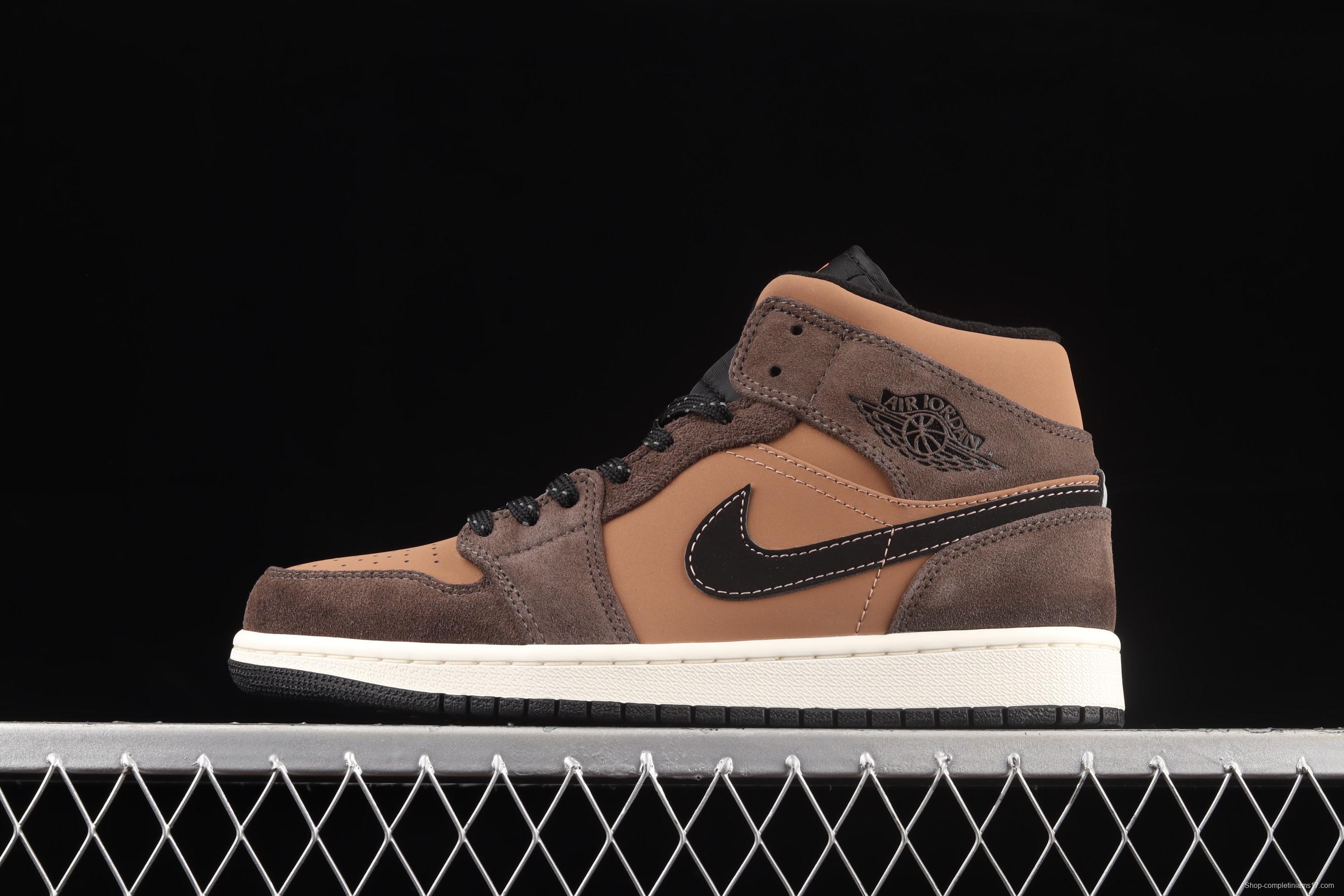 Air Jordan 1 Mid Chocolate Brown medium side Culture Basketball shoes DC7294-200