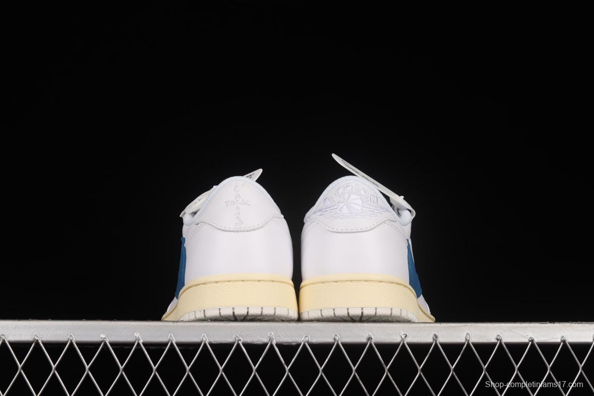 Travis Scott x Air Jordan 1 Low raw rubber white and blue barb low-top cultural sneakers CQ3277-100