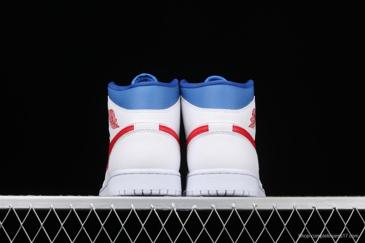 Air Jordan 1 Mid Fearless Royal White, Blue and Red Zhongbang Basketball shoes BQ6472-164,