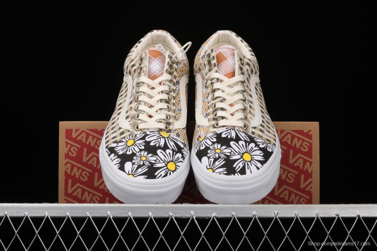 Vans Old Skool PEACEMINUSONE small chrysanthemum plaid low-top casual board shoes VN0A702J4201