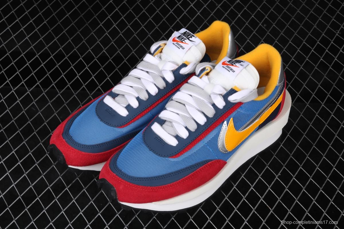 Sacai x NIKE LVD Waffle Daybreak co-signed catwalk style net gauze leather splicing double hook Swoosh running shoes BV0073-400