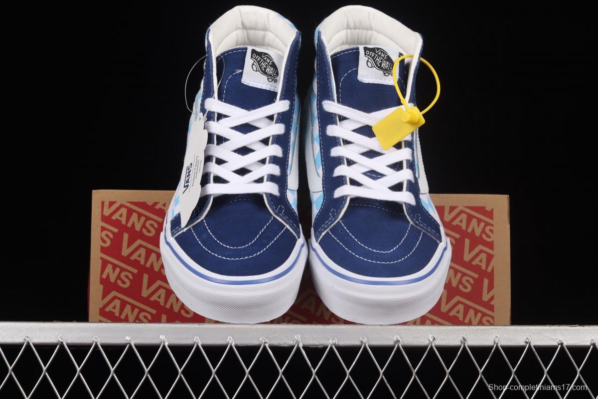 Vans SK8 Hi 38 DX Anaheim blue and white checkered high-top casual board shoes VN0A5KRIA5I