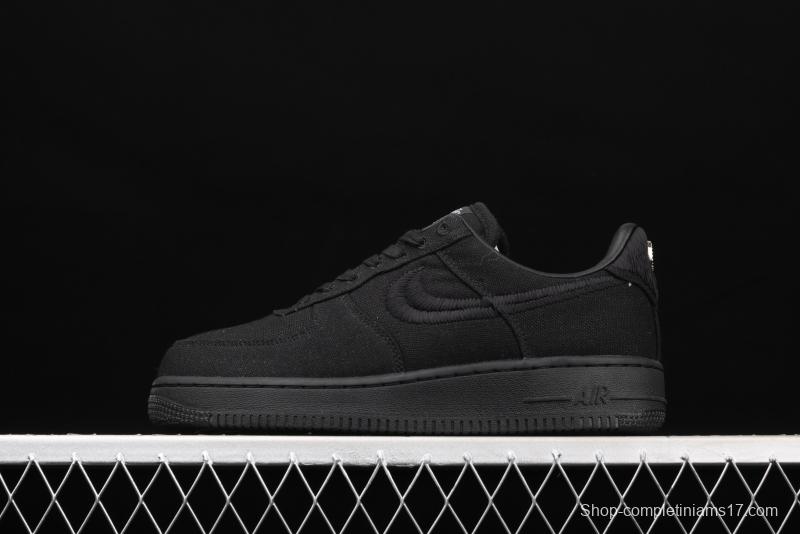 Stussy x NIKE Air Force 1 Low Black Cool Air Force low side black linen electric embroidered hook low upper board shoes CZ9084-001