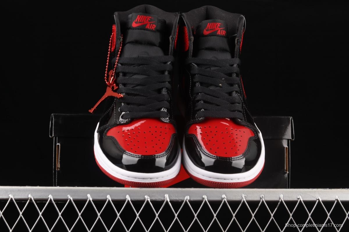 Air Jordan 1 High OG Bred Patent lacquered leather black and red high top basketball shoes 555088-063