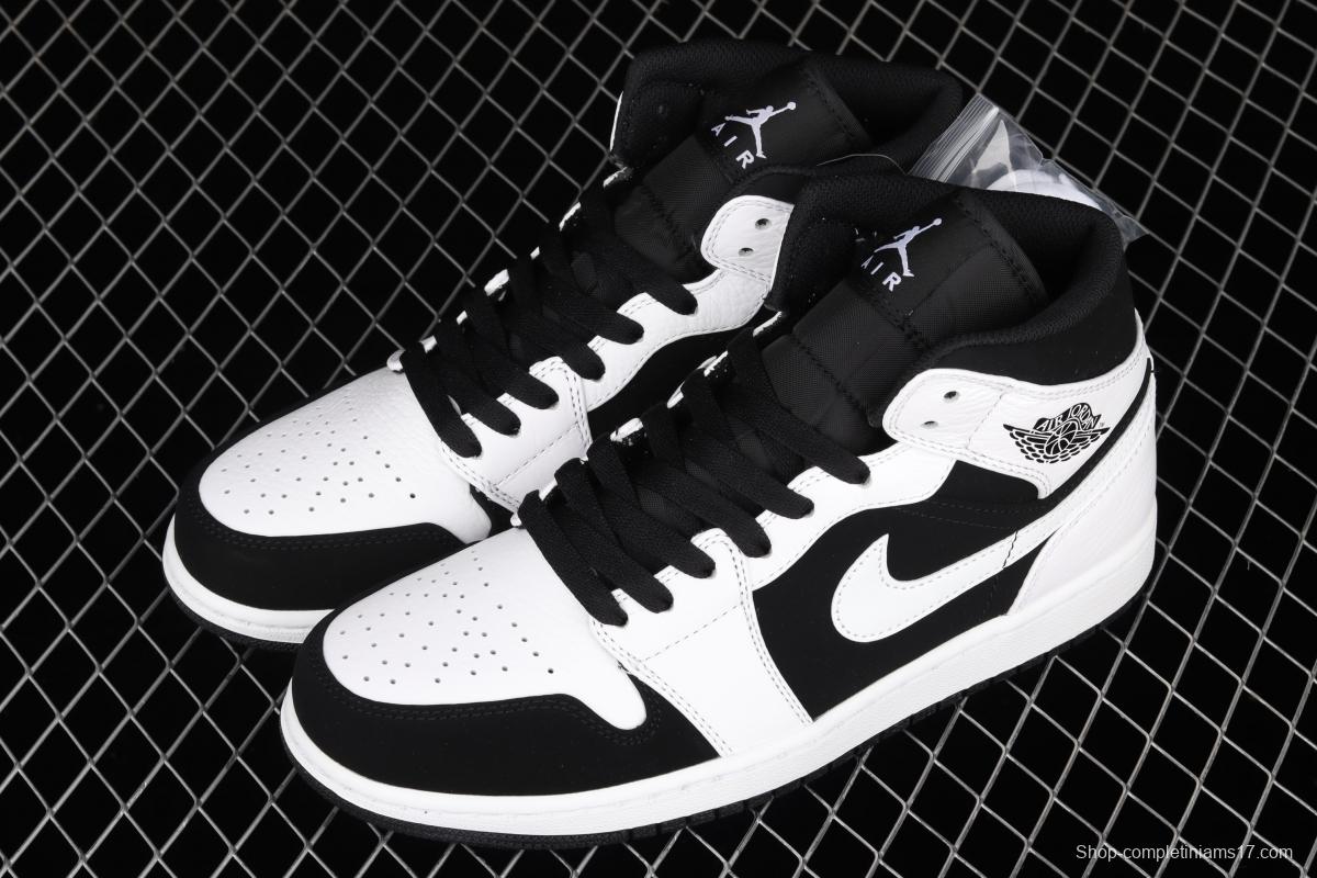 Air Jordan 1 Mid black and white panda basketball shoes 554724-113