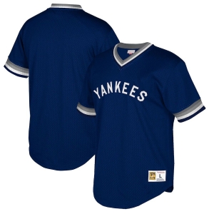 Men's Navy Cooperstown Collection Mesh Wordmark V-Neck Throwback Jersey