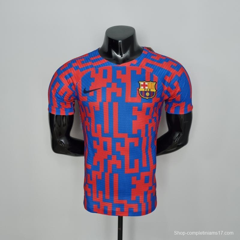 22/23 Barcelona Player Version Pre-match Jersey Red and Blue