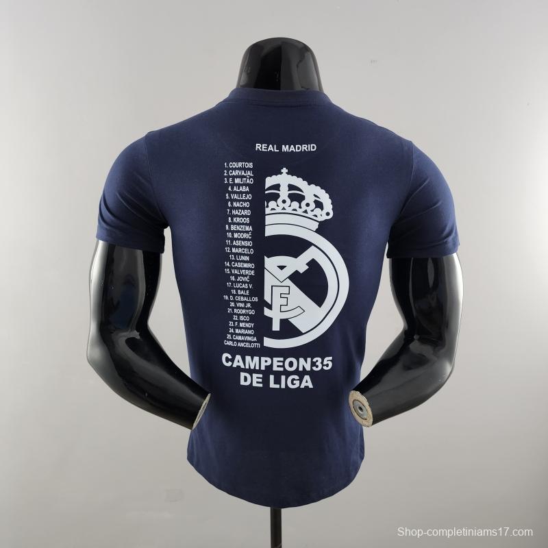 22 23 Real Madrid Mens Campeón 35 T-Shirt Navy #K000167