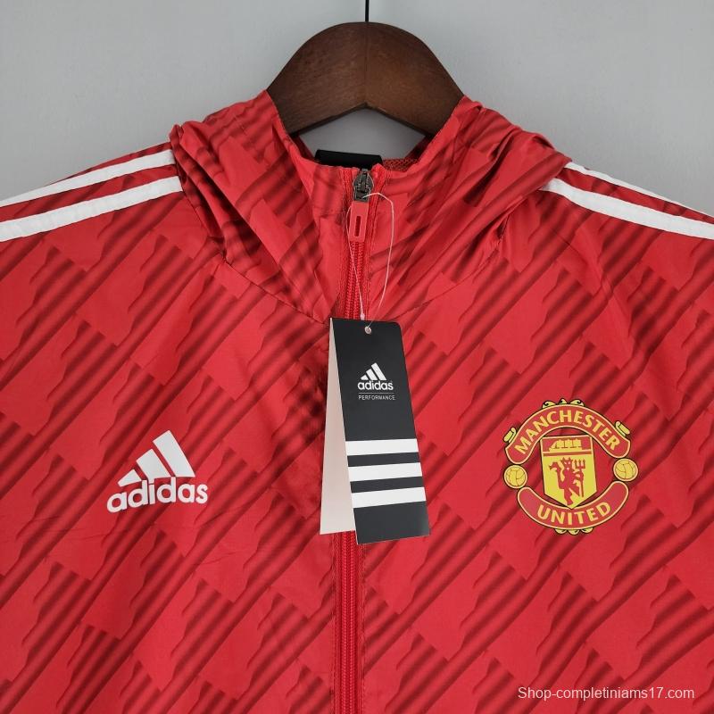 2022 Manchester United Windbreaker Red White Edge