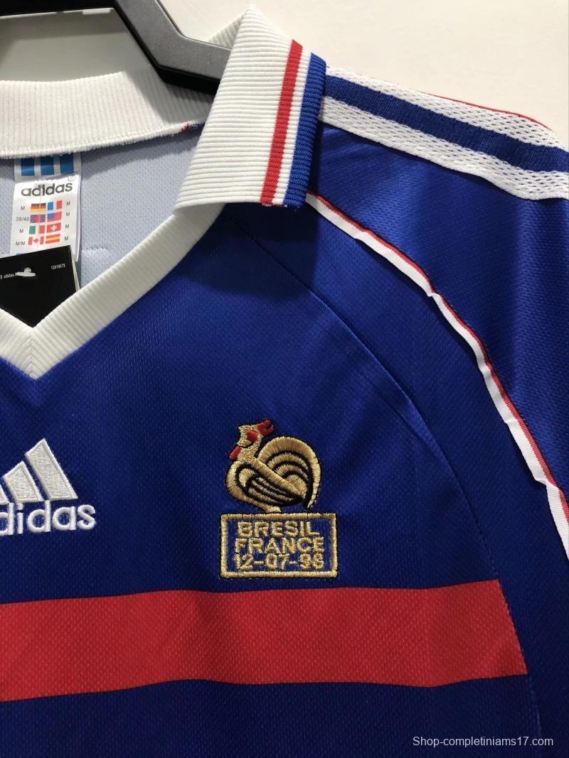 Retro 1998 Long Sleeve France Home Soccer Jersey With 98 France Patch