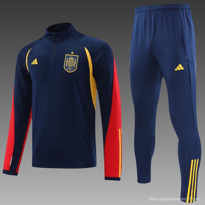 2022 Spain Navy Half Zipper Tracksuit