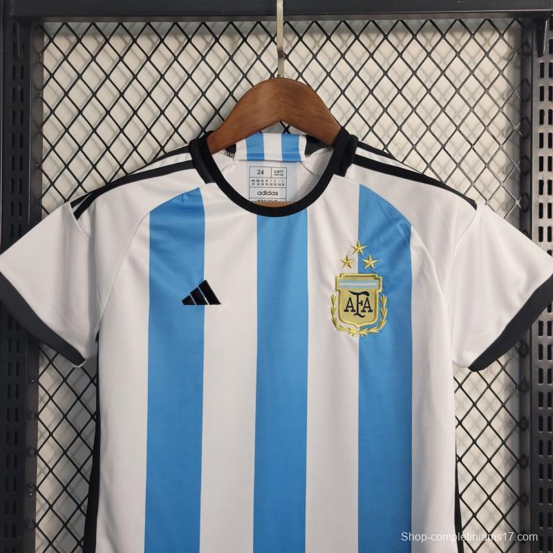 3-Stars 2023 Kids Argentina Home Jersey