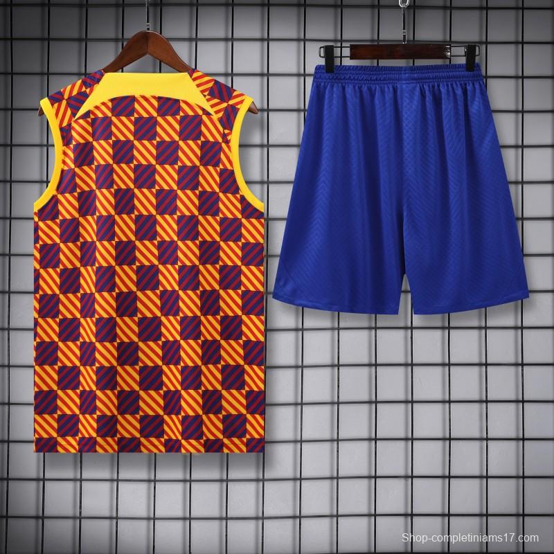 23-24 Barcelona Special Orange Grid Vest Jersey+Shorts