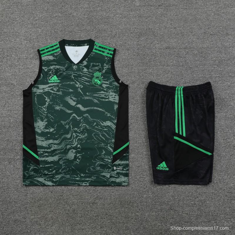 23-24 Real Madrid Black Green Pattern Vest Jersey+Shorts