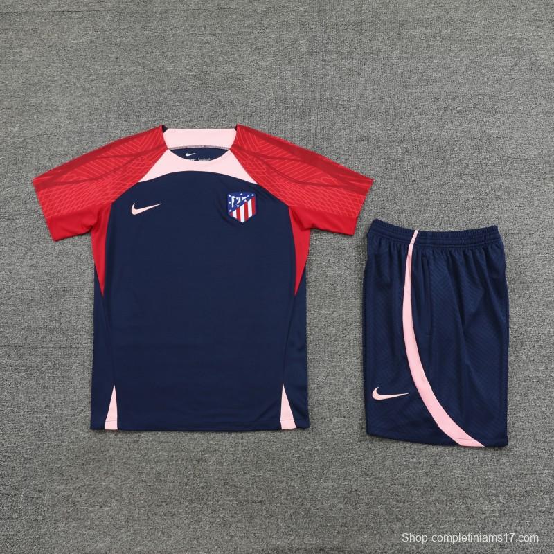 23-24 Atletico Madrid Navy Red Short Sleeve+Shorts