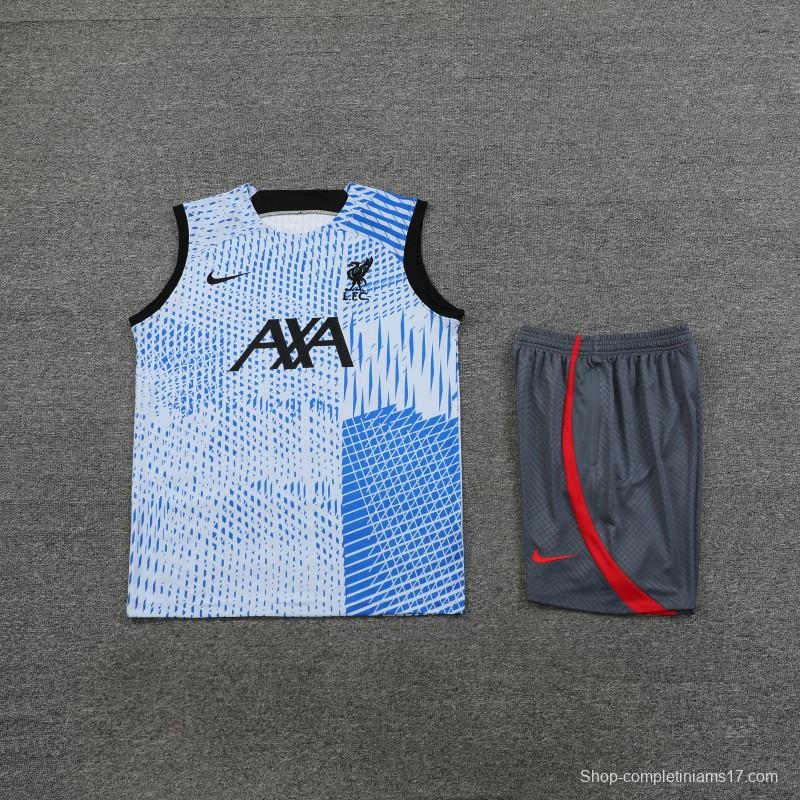 23-24 Liverpool Blue White Grid Vest Jersey+Shorts