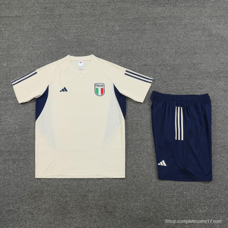 2023 Italy Light Yellow Short Sleeve+Shorts