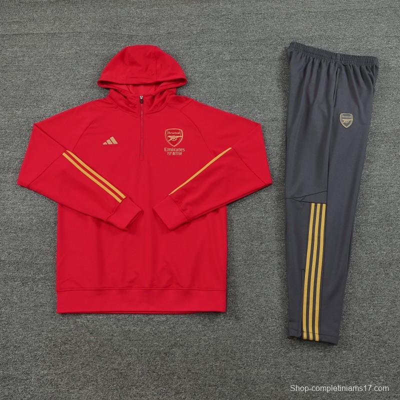 23/24 Arsenal Red Hoodie Half Zipper Jacket+ Pants