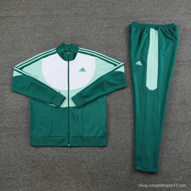 23/24 Adidas White/Green Full Zipper Hooide Jacket+Pants