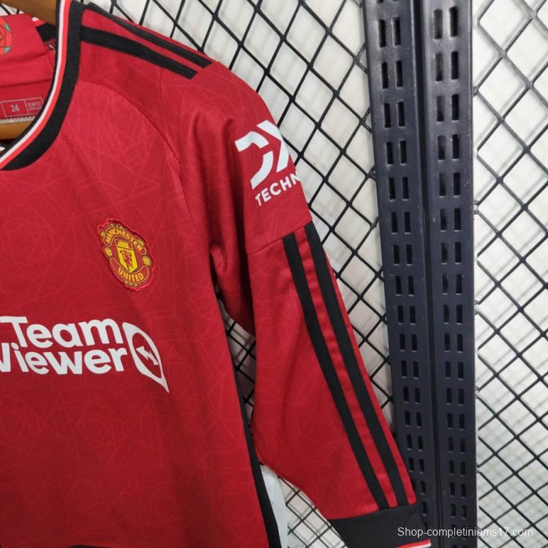 23-24 Kids Manchester United Home Long Sleeve Jersey