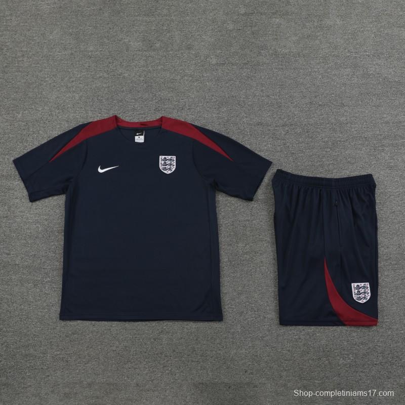 2024 England Navy Cotton Short Sleeve Jersey+Shorts