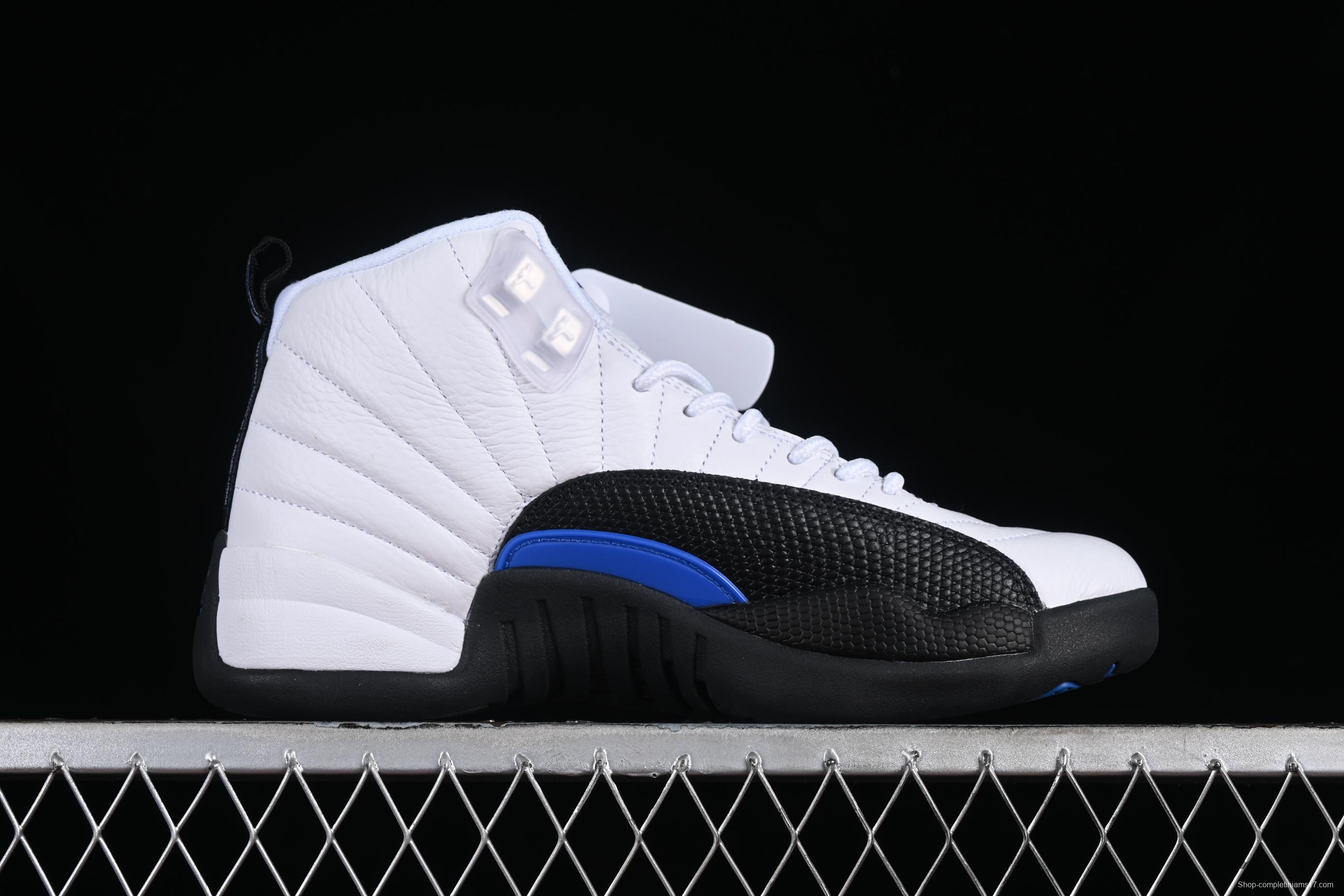 Nike Air Jordan 12 Retro Basketball Shoes in White Black Blue - CT8013-140