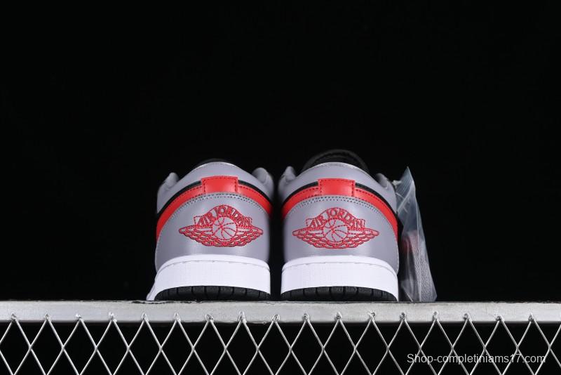 Nike Air Jordan 1 Low AJ1 Basketball Shoes in Grey Black with Red Swoosh - FZ4183-002