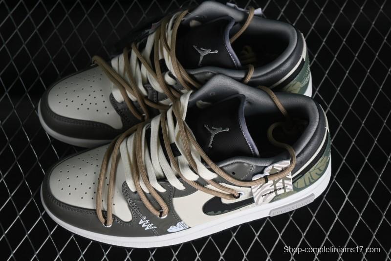 Nike Air Jordan 1 Low Customized Panda Mischief Jungle Adventure Casual Sneakers - 553558-040