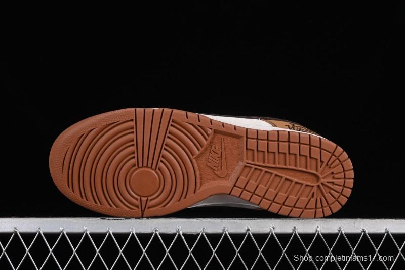 Nike SB Dunk Low LV Collaboration - Brown Black Monogram Anniversary High-End Custom Low-Top Casual Skate Shoes - DQ1098-342