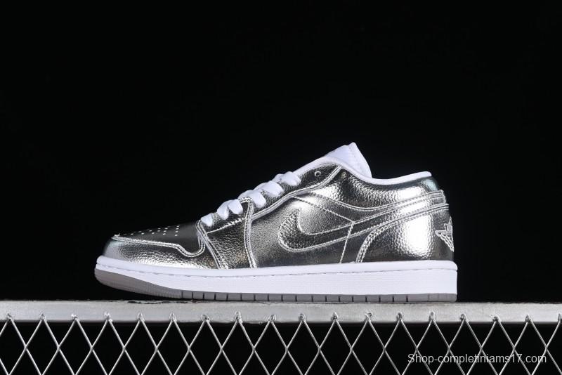Nike Air Jordan 1 Low "Metallic Silver" Casual Sneakers with Metallic Accents - FN5030-001