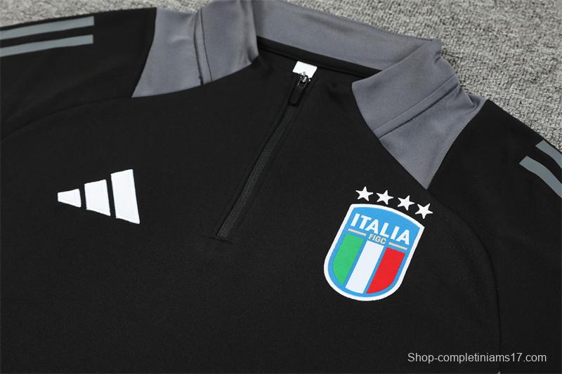 2024 Italy Black Half Zipper Jacket+Long Pants