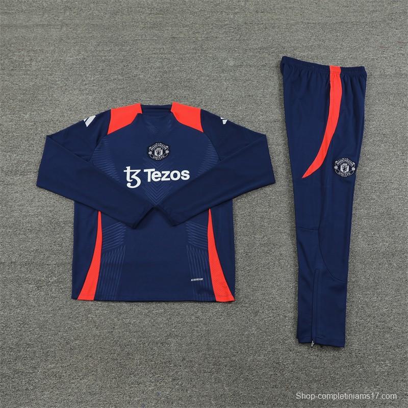 24/25 Kids Manchester United Navy Half Zipper Jacket+Long Pants