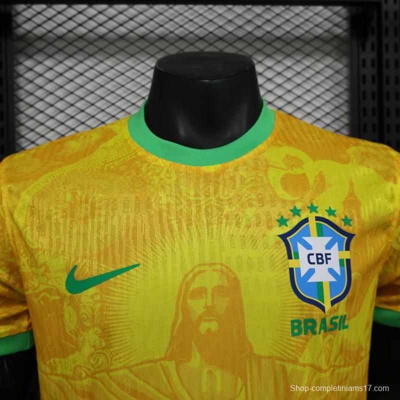 Player Version 2024 Brazil Christ Yellow Goalkeeper Special Jersey