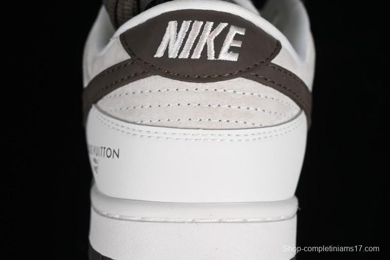 Nike SB Dunk Low LV Collaboration Anniversary Edition Premium Custom Suede Brown Swoosh Low-Top Casual Skate Shoes - LV6188-001