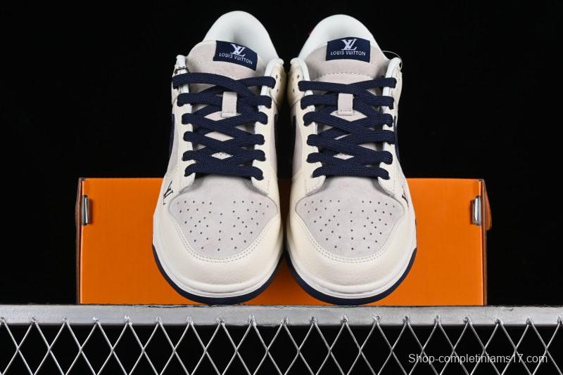 Nike SB Dunk Low LV Collaboration - Suede Navy Blue Anniversary High-End Custom Low-Top Casual Skate Shoes - FC1688-134