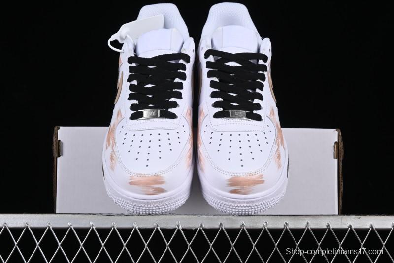 Nike Air Force 1 '07 Low Casual Sneakers with Anime-Inspired Hand-Painted Design, Broken Swoosh Shadow Effect, Brown/Black - CW2288-111