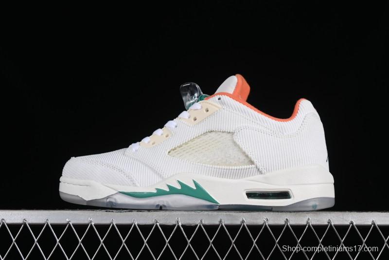 Nike Air Jordan 5 Low Retro Sneakers in White Orange Green Corduroy - CW4204-100