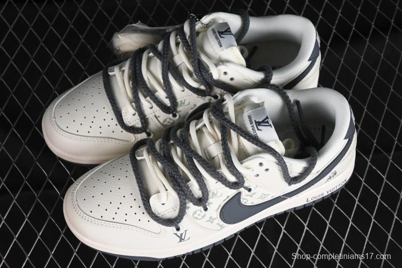 Nike SB Dunk Low LV Collaboration - Straps Lamborghini Off White Dark Grey Swoosh Anniversary High-End Custom Low-Top Casual Sneakers - SJ2068-262