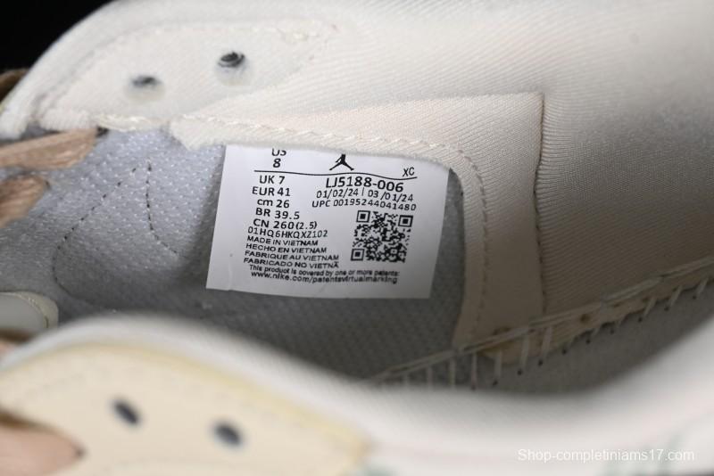 Nike Travis Scott x Fragment Design x Jordan Air Jordan 1 Low OG SP AJ1 LV Beige Brown Print Casual Sneakers - LJ5188-006