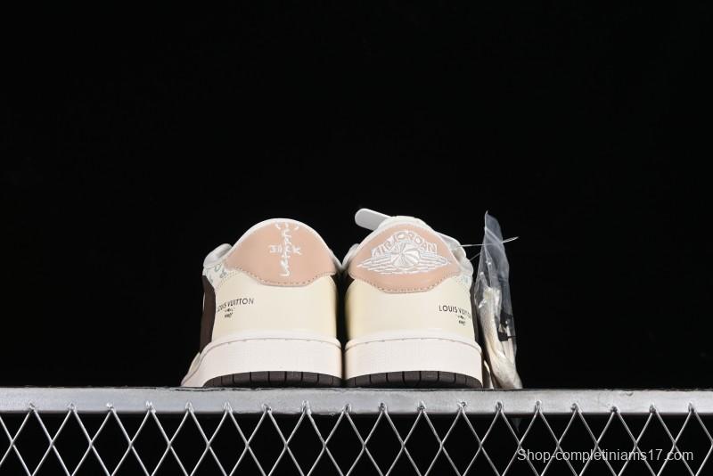 Nike Travis Scott x Fragment Design x Jordan Air Jordan 1 Low OG SP AJ1 LV Beige Brown Print Casual Sneakers - LJ5188-006