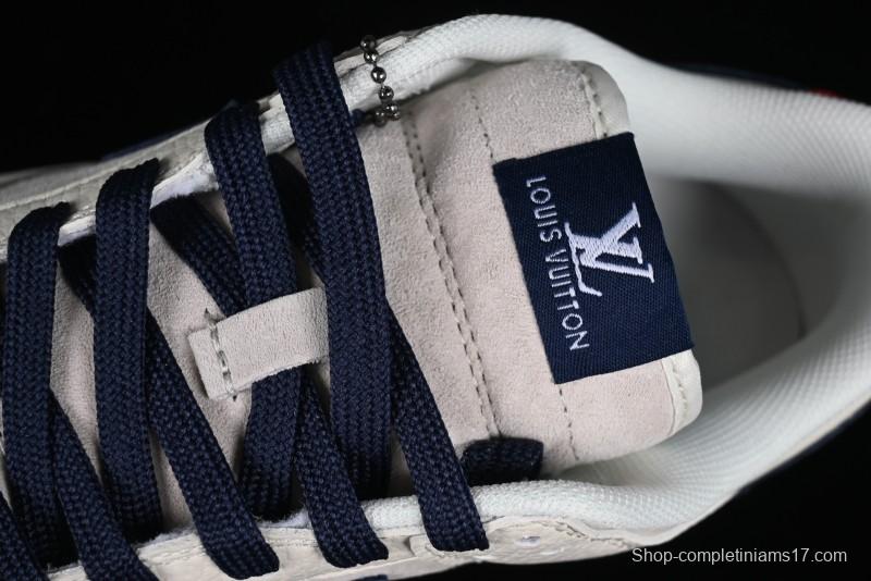 Nike SB Dunk Low LV Collaboration - Suede Navy Blue Anniversary High-End Custom Low-Top Casual Skate Shoes - FC1688-134