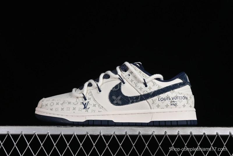 Nike SB Dunk Low LV Collaboration - Light Blue Check Print Anniversary High-End Custom Low-Top Casual Sneakers - SJ2068-249